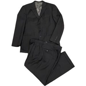 Vtg‎ Tallia 42R 36 X 28 Dark Brown Striped Wool USA Made Mens Jacket Pants Suit